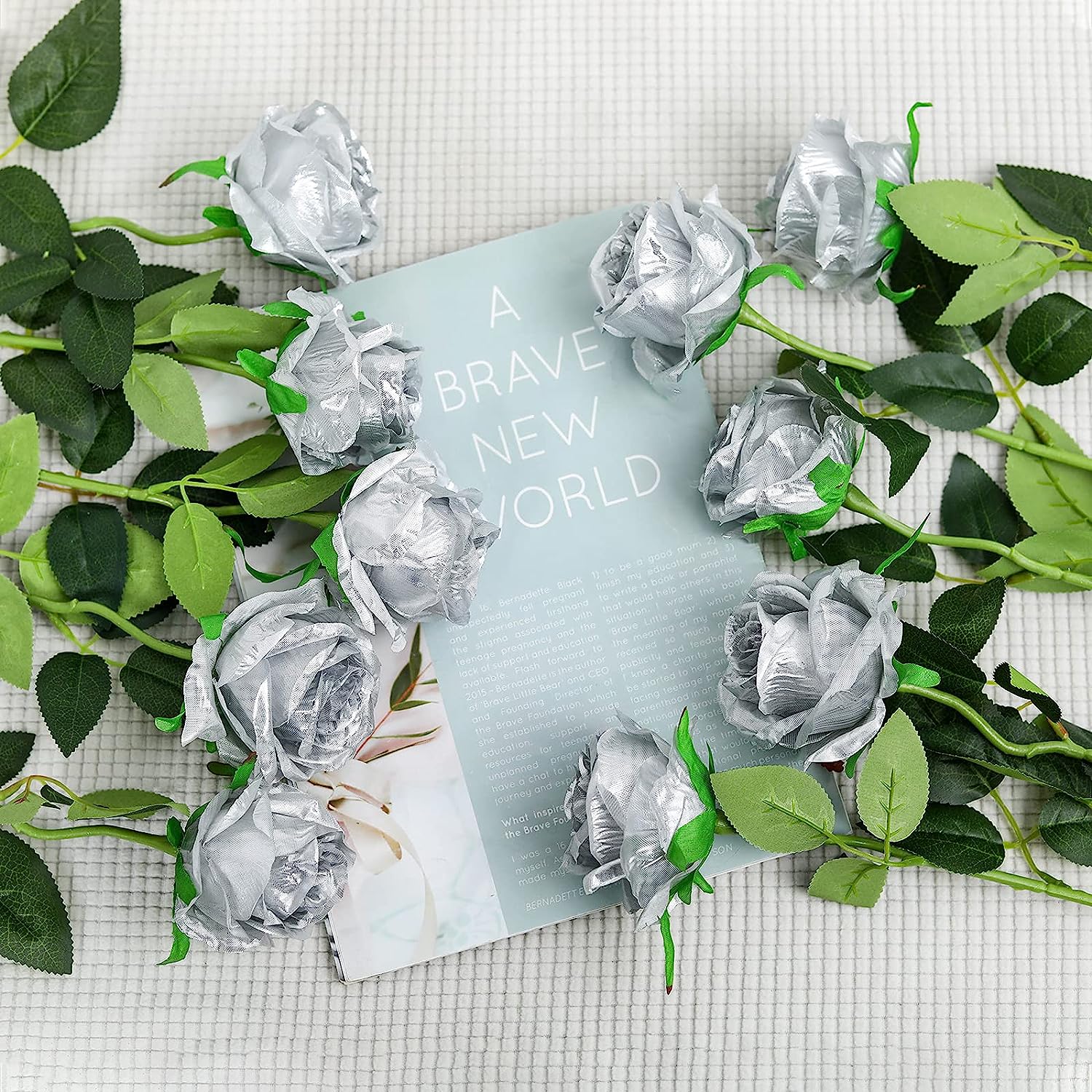Dried Flower Bunch - Rosa de haste longa de prata