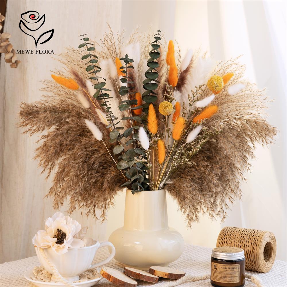 Dried Flower Bunch - Buquê de grama de pampas laranja,